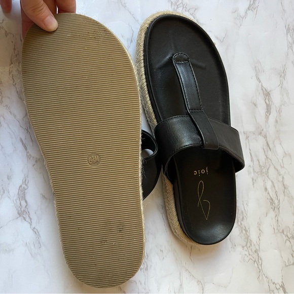 Joie Black Vegan Leather Walking Thong Flat Sandals Espadrilles Trim 6.5 - Picture 4 of 5